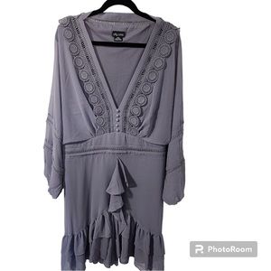 City Chic Dusty Lilac Dress w/ Sheer sleeves with elastic cuff